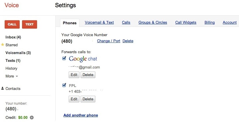 Step 5.1 Google Voice Setting Page